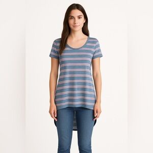 Lularoe Striped Blouse Small Hi-Low Short Sleeves